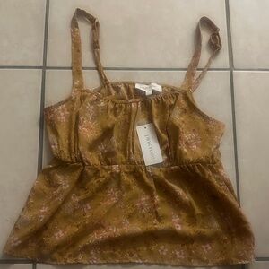 Pink Rose Mustard Floral Spaghetti Strap Cami top NWT Sz L